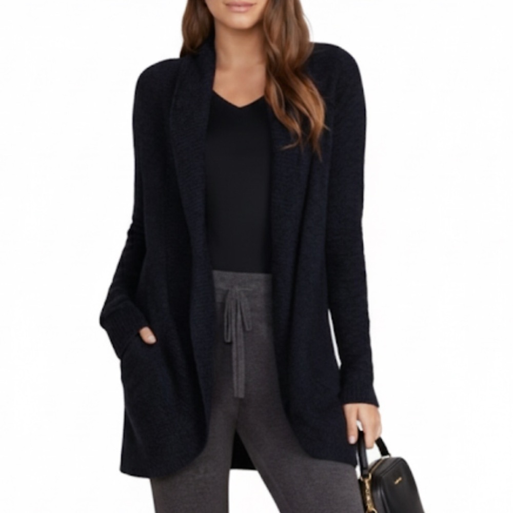 Barefoot Dreams Black “Cozy Chic Lite Circle Cardigan” Medium New Without Tags!